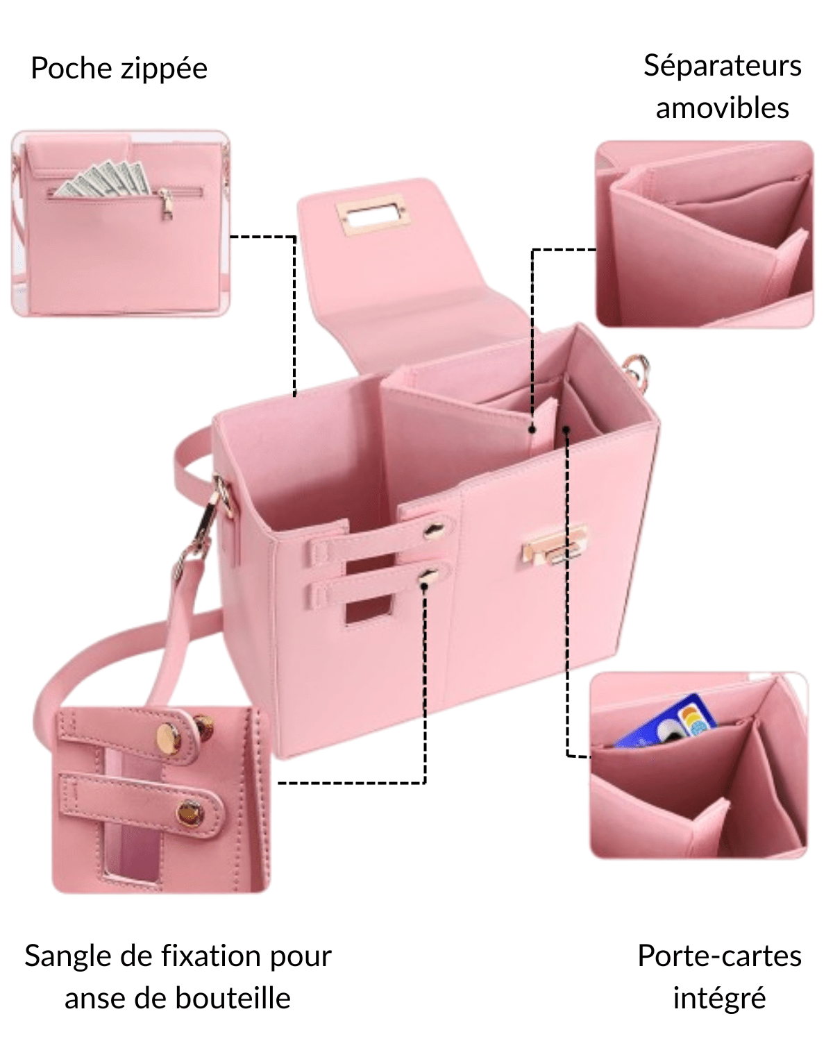 sac VistaSac rose pastel avec compartiments pratiques