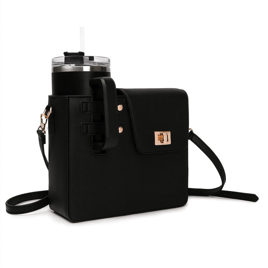 Sac VistaSac noir présenté avec une gourde noir